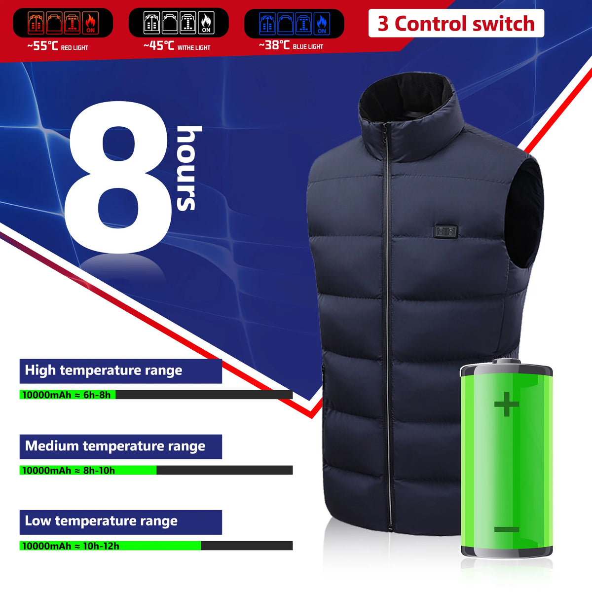 Electric Heated Vest 21 Heating Areas Full Body Warm USB Power Bank 3 Levels Windproof  Winter Motorcycle Skiing Coat Men Women