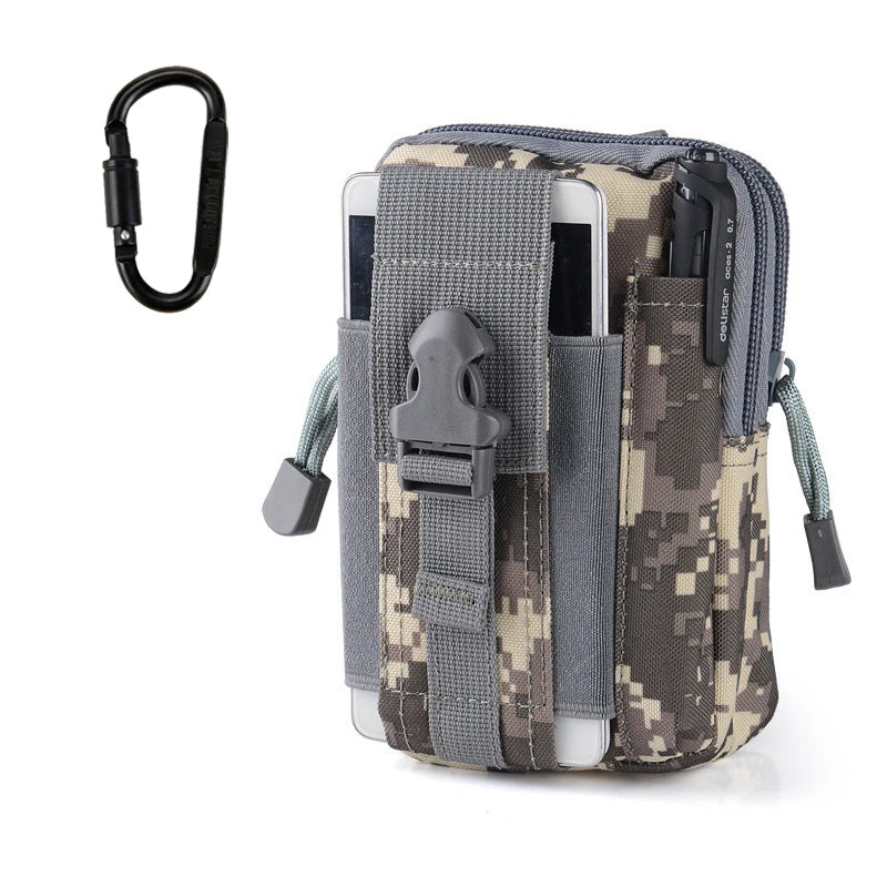 Tactical EDC Pouch Molle Waist Bag With Carabiner Heavy Duty Utility Belt Phone Holster Fits Large Smartphones & Tools