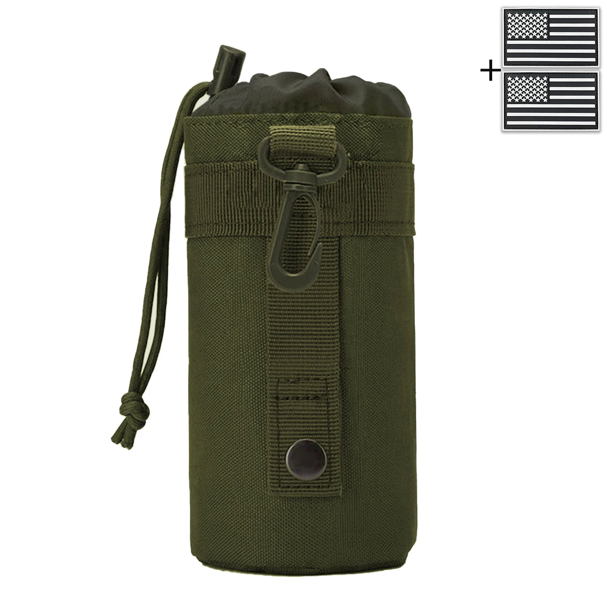 Outdoor hunting water bottle bag with MOLLE expansion system, drawstring strap, mountain buckle fabric, wear-resistant