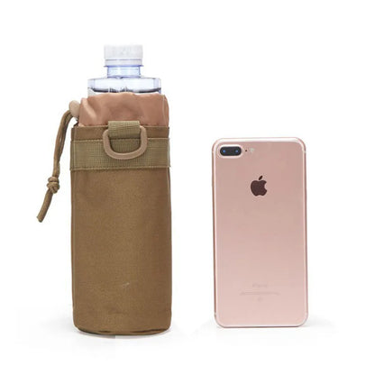 Outdoor Water Bottle Pouch Tactical Camouflage Molle Kettle Pouch Holder Hiking Hunting Pulling Rope Multi functional Bottle Bag