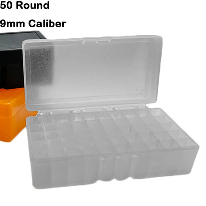 50/100 Rounds Bullet Box Gun Cartridge Shell Holder Portable Ammunition Box Flip-Top for 9mm .223 .38 Ammo Hunting Accessories