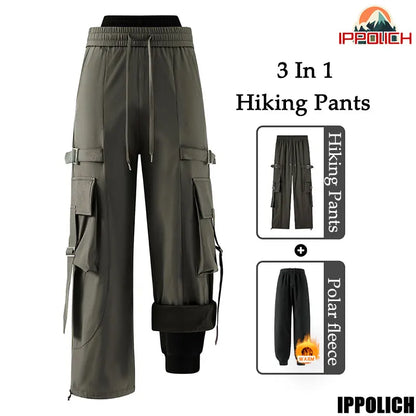 Winter Hiking Pants Men Outdoor 3 In 1 Waterproof Windproof Mountaineering Sports Trousers Warm Solid Camping Skiing Cargo Pants
