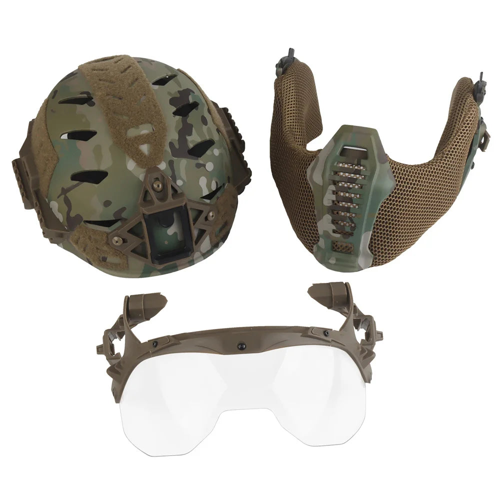 Tactical Full Protection Wendy 3.0 Helmet with Half Face Mask Mouthguard/Flip Goggles/Ear Cover Hunting Airsoft Training Gear