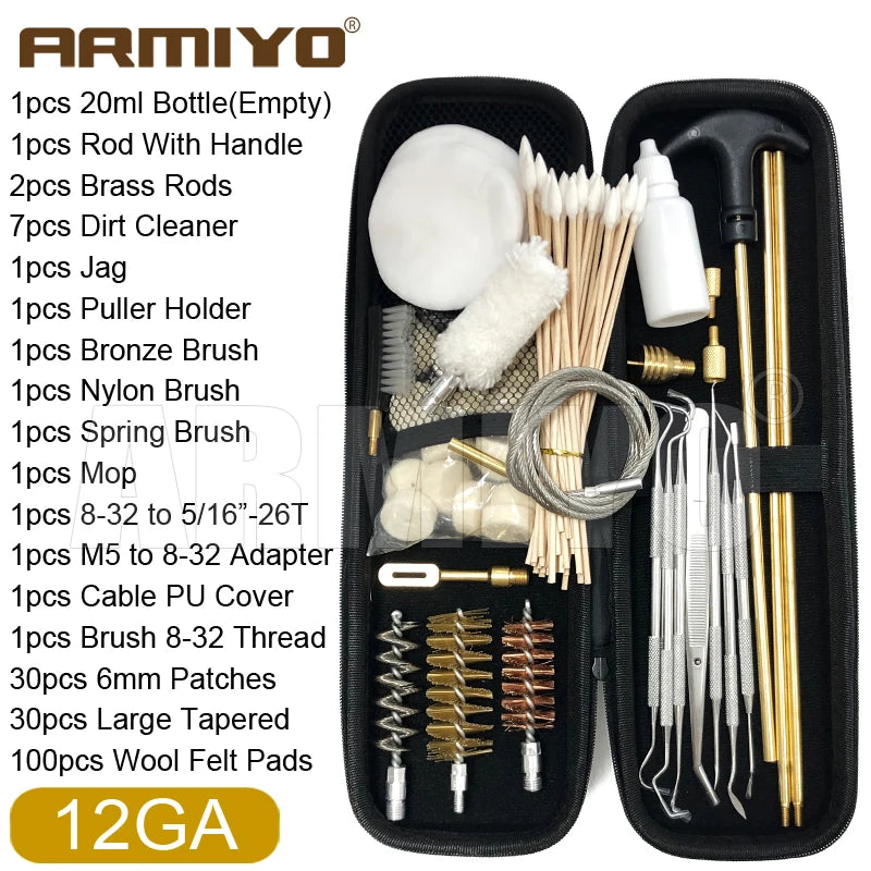 Armiyo Tactical .22/.30/.38 Caliber 12GA Hose Pipeline Dirt Carbon Deposit Cleaning Brush Patch Wool Pad Kit 720mm Rod Hunting