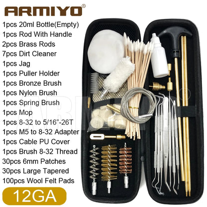 Armiyo Tactical .22/.30/.38 Caliber 12GA Hose Pipeline Dirt Carbon Deposit Cleaning Brush Patch Wool Pad Kit 720mm Rod Hunting