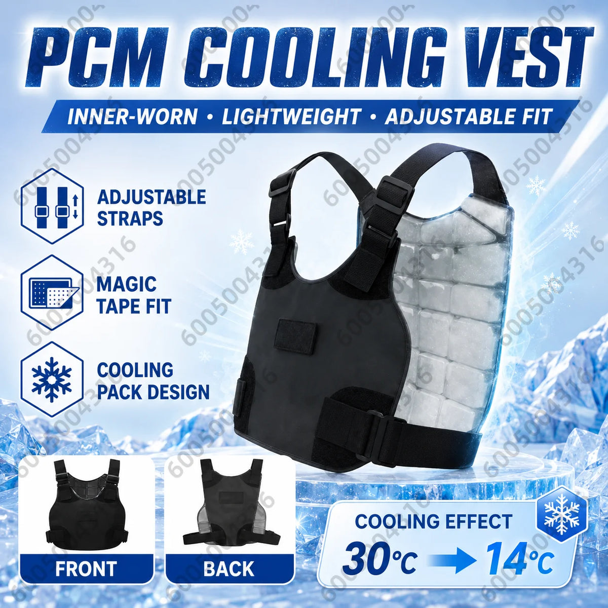 PCM Ice Pack Cooling Vest for Men Lightweight Adjustable Tactical Temperature Control Wear for Construction Fishing Outdoor Work
