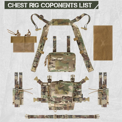 Lightweight Tactical Chest Rig Hunting Combat Vest Bag 500D Nylon Camouflage Quick Release With Two 9mmpistol mag Pouches