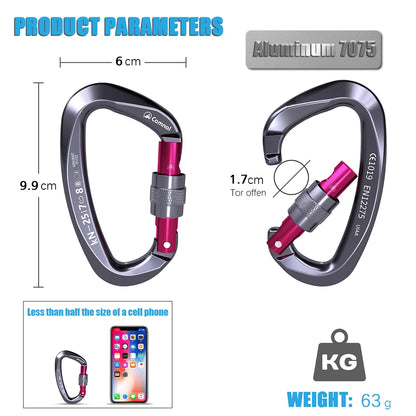 1pcs 25KN Professional Safety Carabiner D Shape Key Hooks Aluminum Climbing Security Master Lock Outdoor Ascend Camping Tools