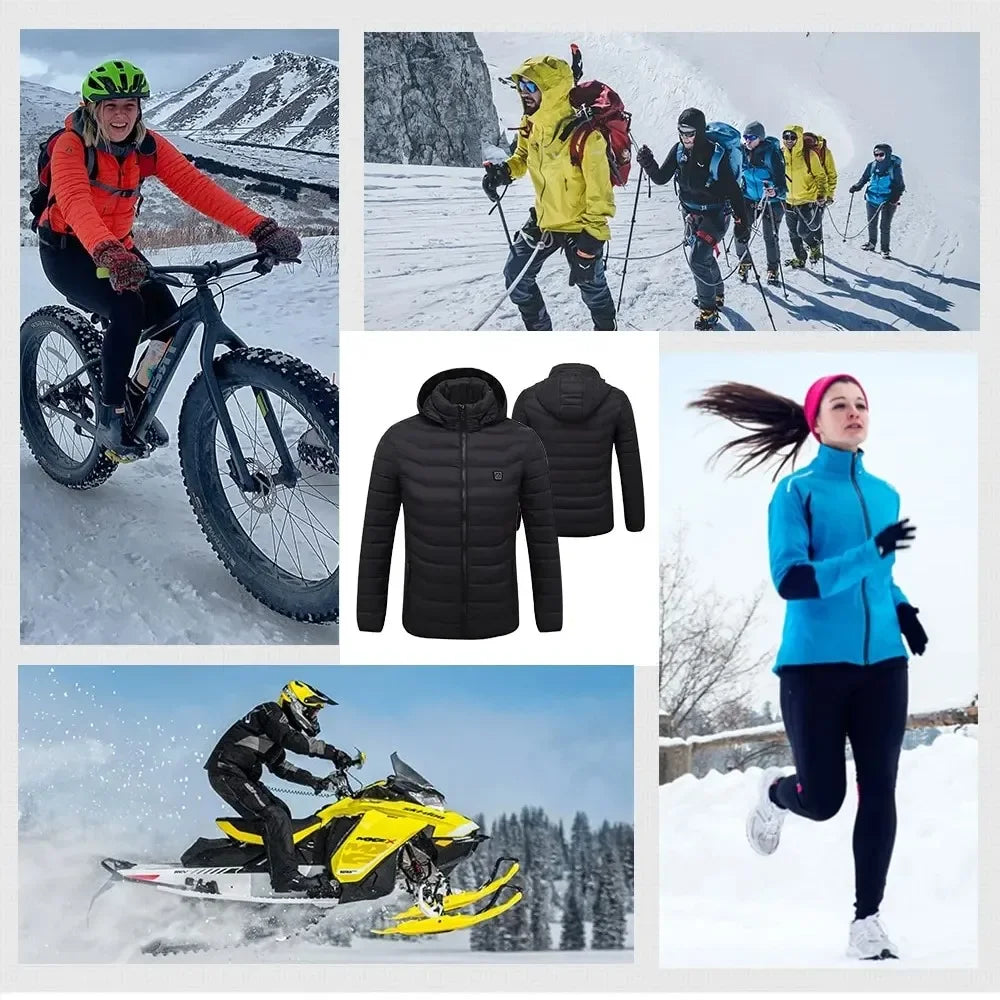 Winter Heated Jacket for Skiing & Hiking, Men Women USB Thermal Coat with 21 Heating Areas, Washed Cotton Camping Gear