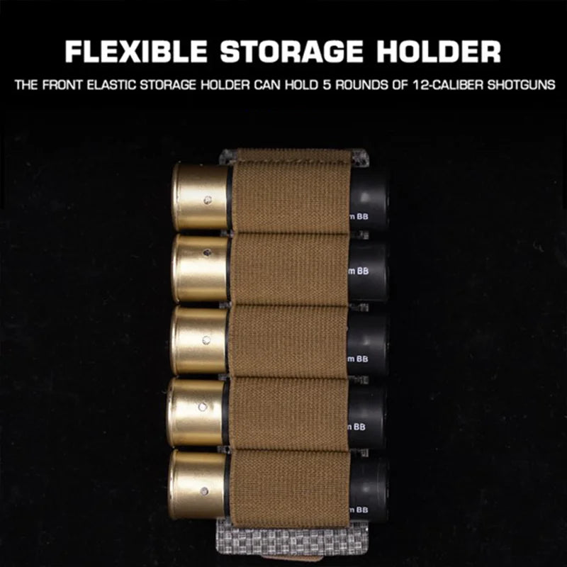 5-Round 12 Gauge Shotgun Shell Pouch MOLLE Hanging Panel Elastic Cartridge Holder for Military/Hunting/Airsoft Ammo Carrier