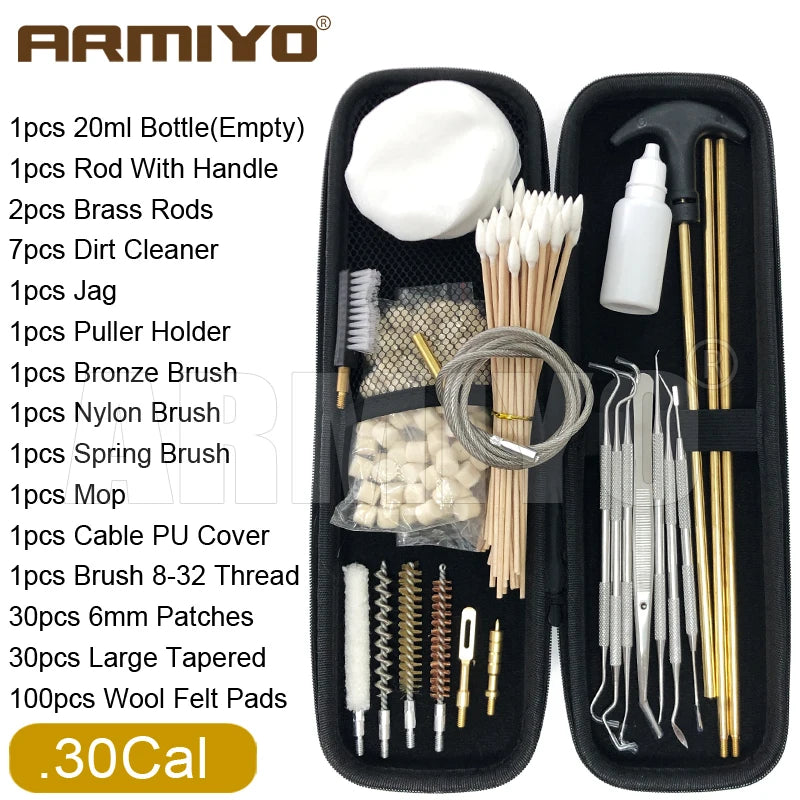 Armiyo Tactical .22/.30/.38 Caliber 12GA Hose Pipeline Dirt Carbon Deposit Cleaning Brush Patch Wool Pad Kit 720mm Rod Hunting