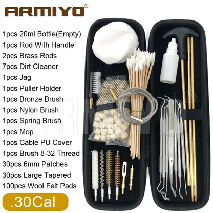 Armiyo Tactical .22/.30/.38 Caliber 12GA Hose Pipeline Dirt Carbon Deposit Cleaning Brush Patch Wool Pad Kit 720mm Rod Hunting