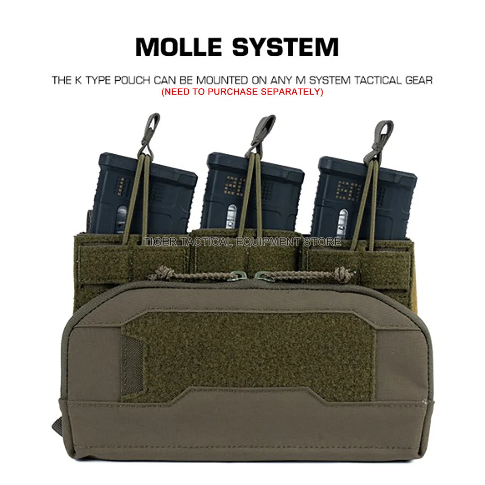 Wide Tactical Admin Pouch For Triple Magazine Pocket Storage Compact Bag Plate Carrier Hunting Airsoft Molle Front Placard Pouch