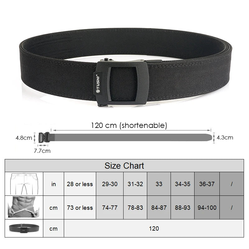 HSSEE 4.3cm Military Tactical Belt for Men Metal Automatic Buckle Thick Nylon Outdoor Hunting IPSC Gun Belt Casual Girdle Male