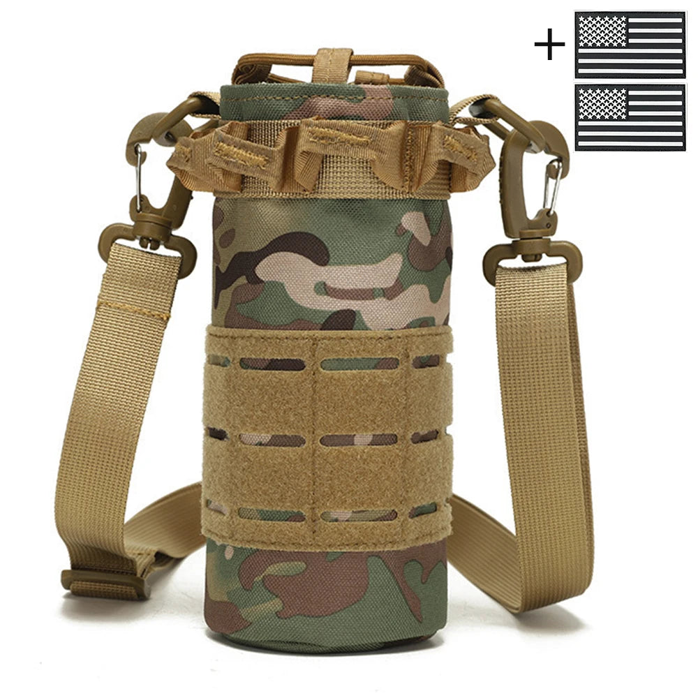 Outdoor water bottle cover with elastic drawstring drawstring and Magic Sticky sticker for hiking water cup storage bag