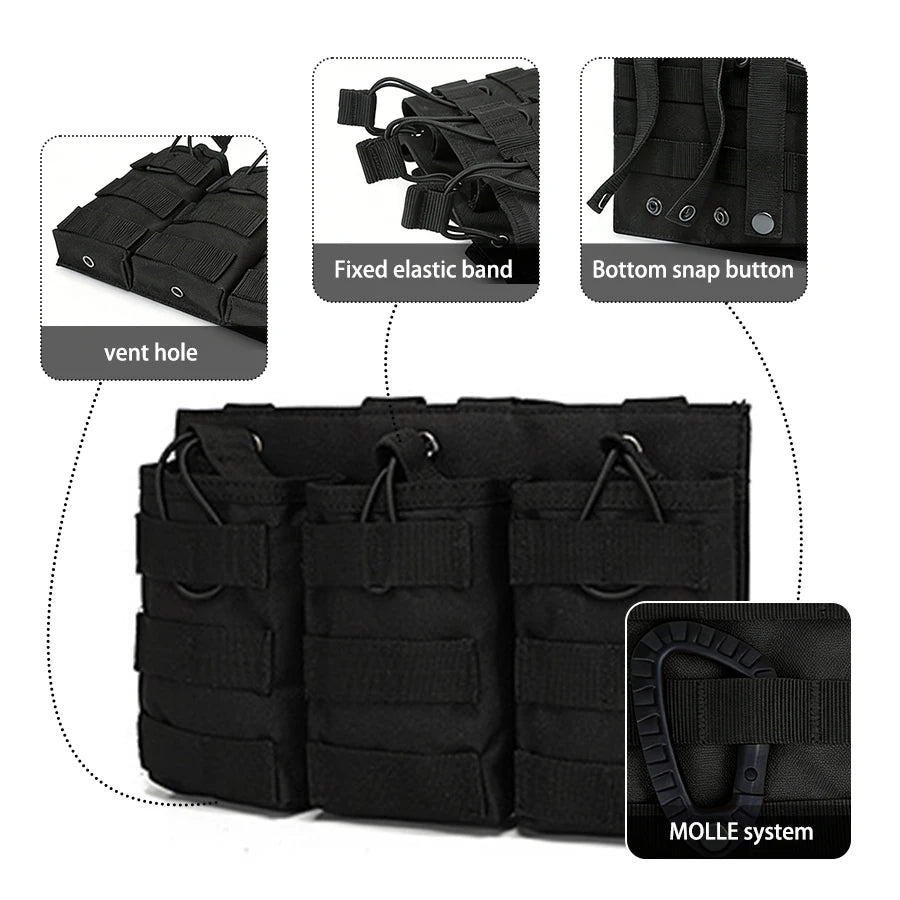 Triple bag Molle bag made of Oxford cloth material, durable and suitable for outdoor and vest mounting