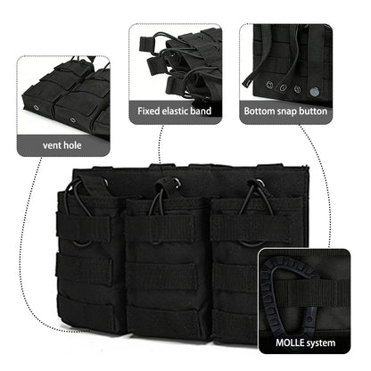 Triple bag Molle bag made of Oxford cloth material, durable and suitable for outdoor and vest mounting