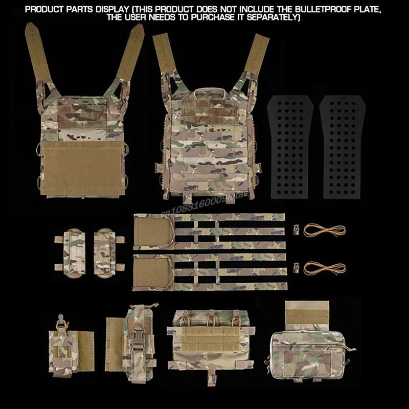 JPC3.0 Tactical Plate Carrier Set R Series Hunting Vest with Quick Release Cummerbund Triple Mag Pouch Airsoft Molle Radio Pouch