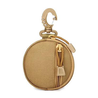 1000D Tactical Mini Round MOLLE EDC Pouch Zipper Utility Bag with Carabiner Clip for Earbuds Keys Coins and Outdoor Use