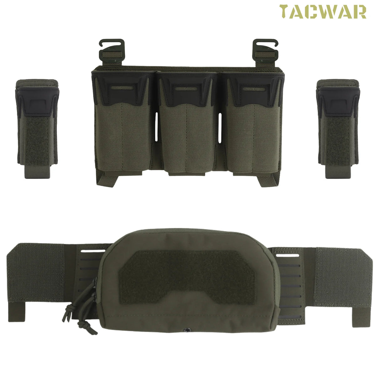 Multi-Caliber Triple Mag Pouch with 9mm Single Mag Pouch & Admin Pouch, Front Placard for K19/KZ/LV119/FCV5 Plate Carrier