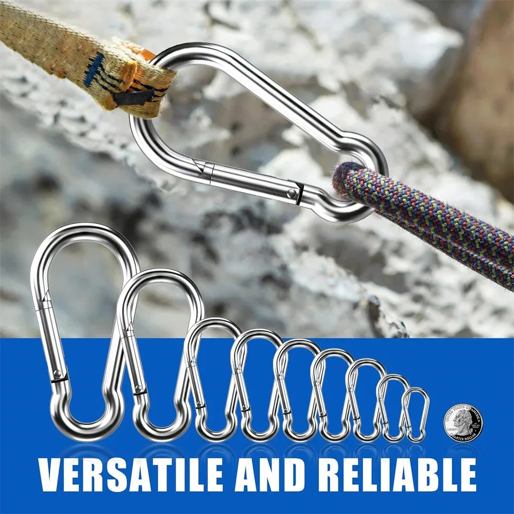 10PCS Carabiner Clip 200LBS Galvanized Iron Heavy Duty Spring Snap Hooks Metal Clips for Rope Chain Keys Rings Fits Camping
