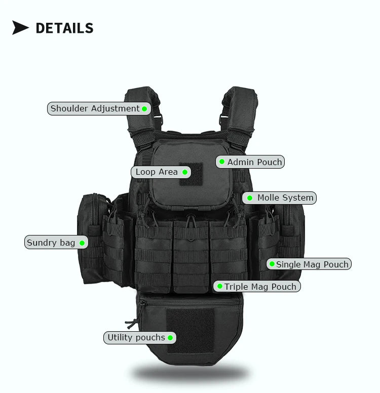 YAKEDA Tactical Plate Carrier Vest Camo Molle Magazine Pouches Hunting Full Protection Tactical Vest With Hydration Carrier Bag