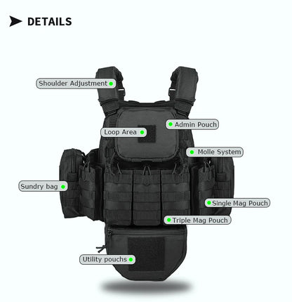 YAKEDA Tactical Plate Carrier Vest Camo Molle Magazine Pouches Hunting Full Protection Tactical Vest With Hydration Carrier Bag