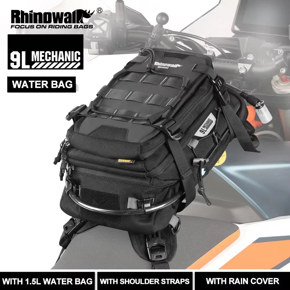 Rhinowalk Motorcycle Tank Bag 9L Waterproof Backpack With 1.5L Hydration Water Bag Rain Cover Motorcycle Riding Luggage