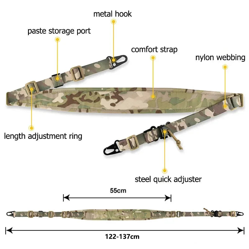 Tactical Rifle Sling Modular Strap Removable 2 Point / 1 Point 2.25" Padded Combat Shooting Hunting Accessories