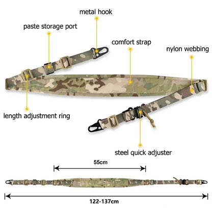 Tactical Rifle Sling Modular Strap Removable 2 Point / 1 Point 2.25" Padded Combat Shooting Hunting Accessories