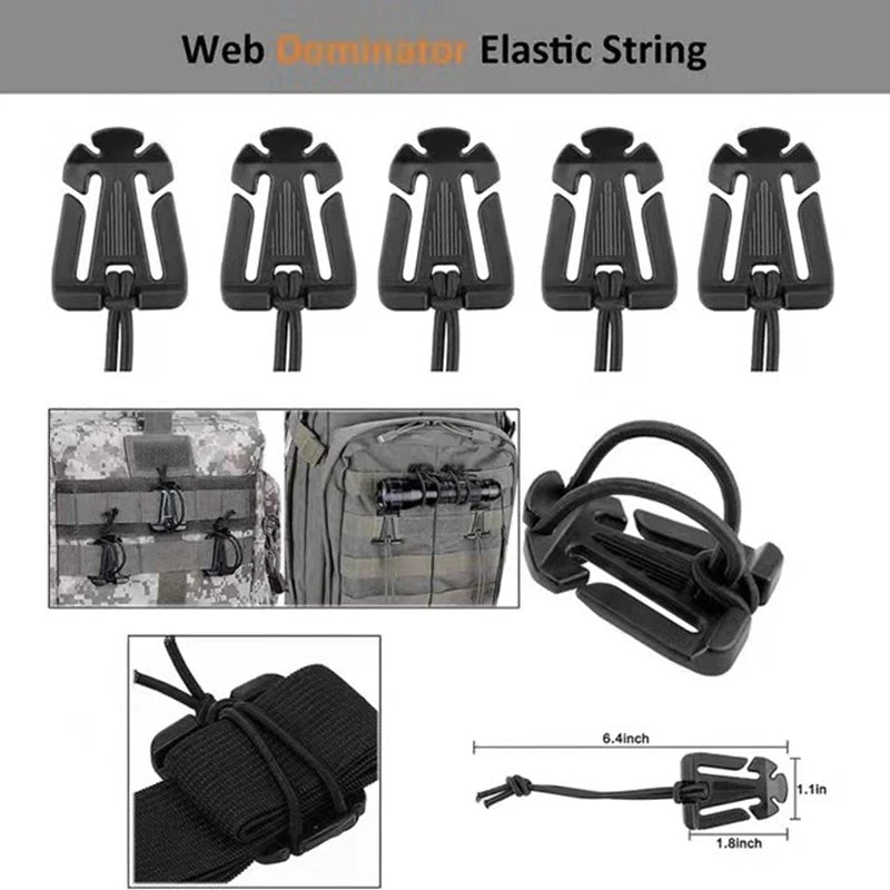 5pcs Outdoor Mountaineering Buckle Molle Backpack Webbing Nylon Hook Elastic Rope Tactical Gear Military Belt Keychain Snap