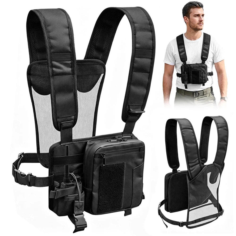 Tactical Radio Chest Bag Radio Vest Holder Pouch Walkie Talkie Vest Chest Harness Pouch Radio Storage Case Utility EDC Tool Bag