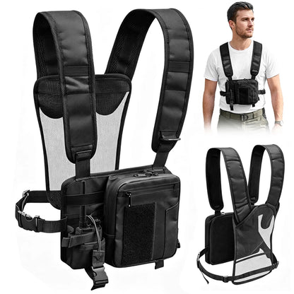 Tactical Radio Chest Bag Radio Vest Holder Pouch Walkie Talkie Vest Chest Harness Pouch Radio Storage Case Utility EDC Tool Bag