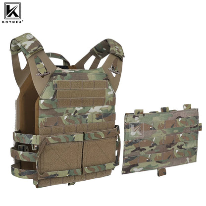KRYDEX Tactical MOLLE Vest 500D Nylon JPC 2 Jumper Plate Carrier with Front Flap Panel Hunting Paintball Plate Carrier