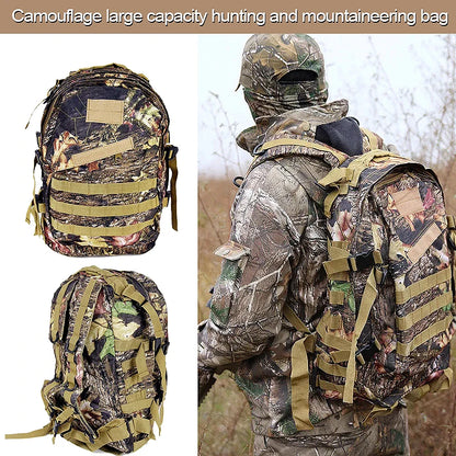 Large Capacity Tactical Camouflage Backpack, Waterproof, Biomimic Molle, Hunting, Mountain Climbing, Fishing, Hiking, 40L