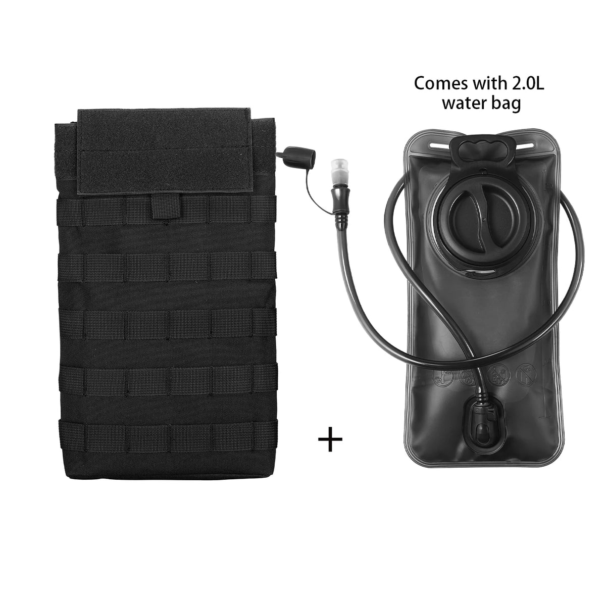 MOLLE Expansion System Accessories Water Bag Pack+2.0L Soft Water Bag Set Large Diameter Rotary Cap Bite Drinking Pipe