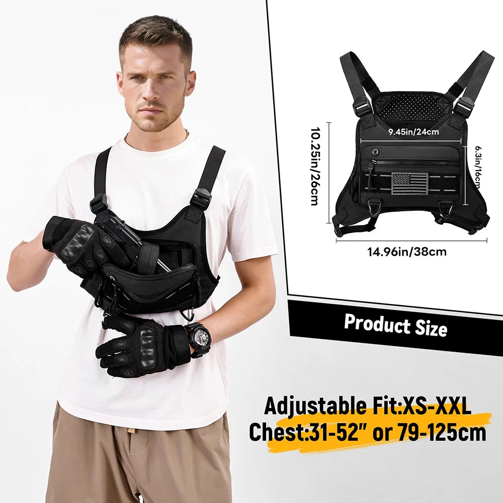 Tactical Running Vest Bag with Gun Holster Anti-Theft Chest Pack Outdoor Sports Running Vest Bag for Cycling Hiking Hunting