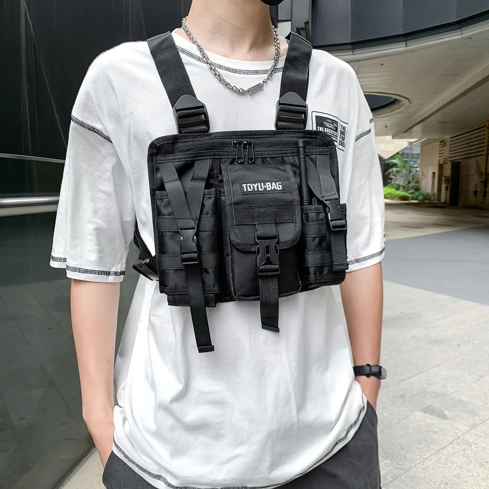 Molle Shoulder Vest Bags Oxford Cloth Vest Chest Bags Adjustable Multiple Pockets Lightweight for Hiking Travel Cycling