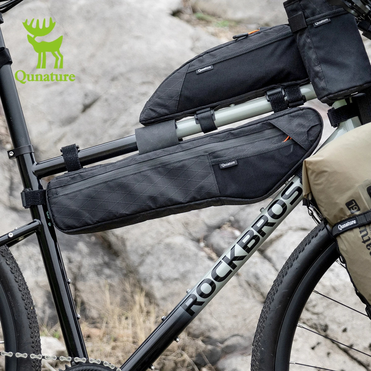 Qunature Bicycle Bag Down Tube Bag Waterproof Wear-Resistant Stable Mounting Front Frame Bag for Road Mountain & Touring Bikes