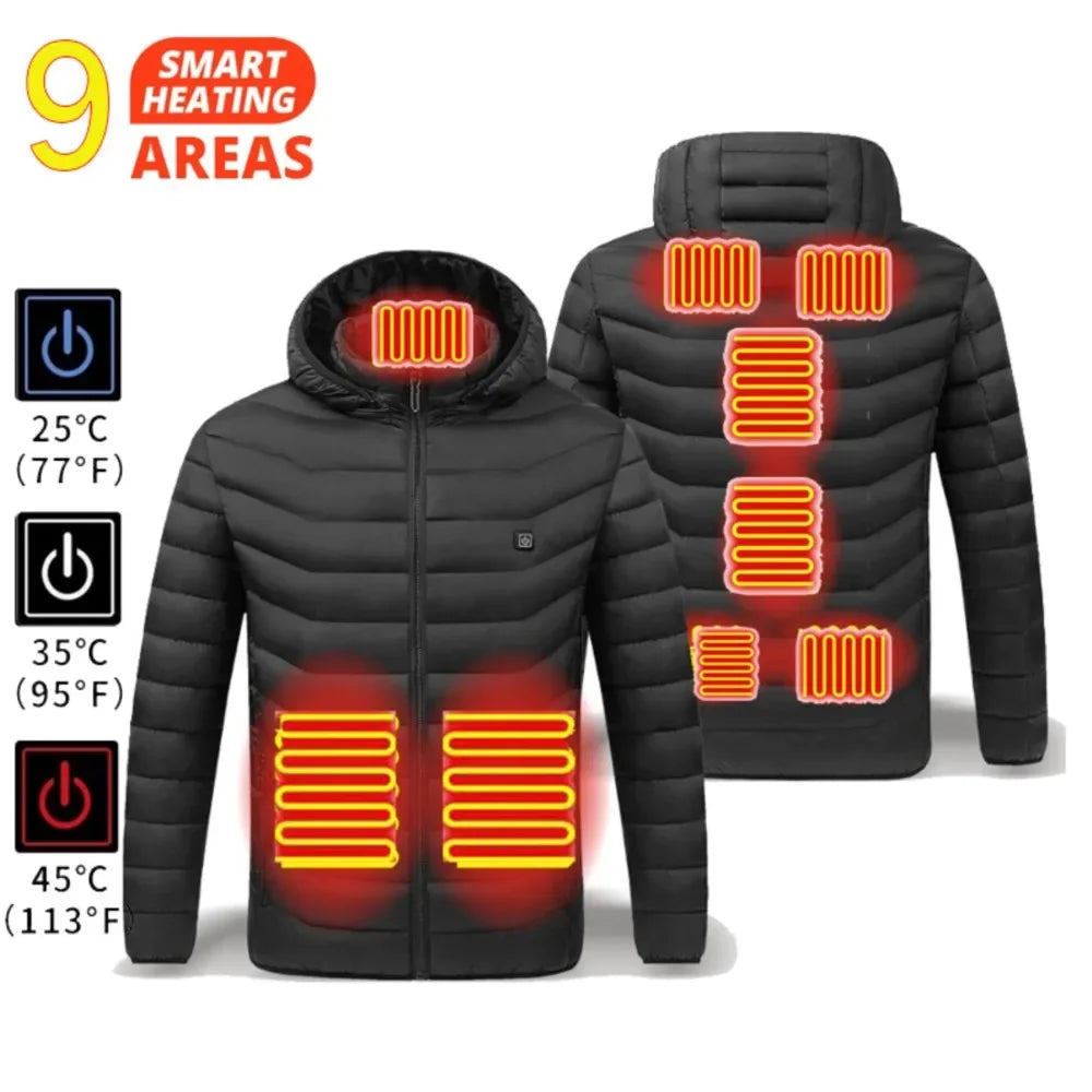 Winter Heated Jacket for Skiing & Hiking, Men Women USB Thermal Coat with 21 Heating Areas, Washed Cotton Camping Gear