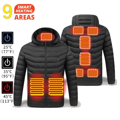 Winter Heated Jacket for Skiing & Hiking, Men Women USB Thermal Coat with 21 Heating Areas, Washed Cotton Camping Gear