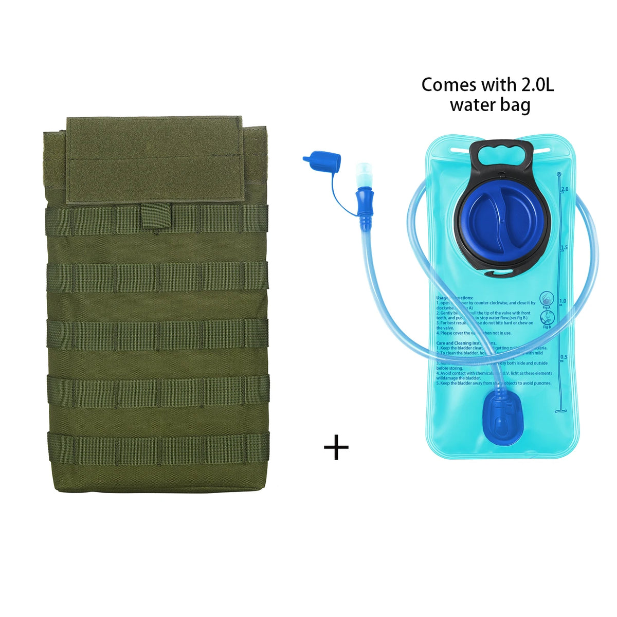 MOLLE Expansion System Accessories Water Bag Pack+2.0L Soft Water Bag Set Large Diameter Rotary Cap Bite Drinking Pipe