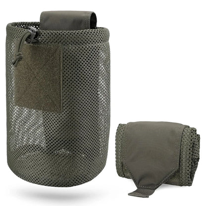 Tactical MOLLE Dump Pouch – Roll-Up Drawstring Magazine Utility Bag Folding Waist Bag with Mesh EDC Pocket for Hunting, Shooting