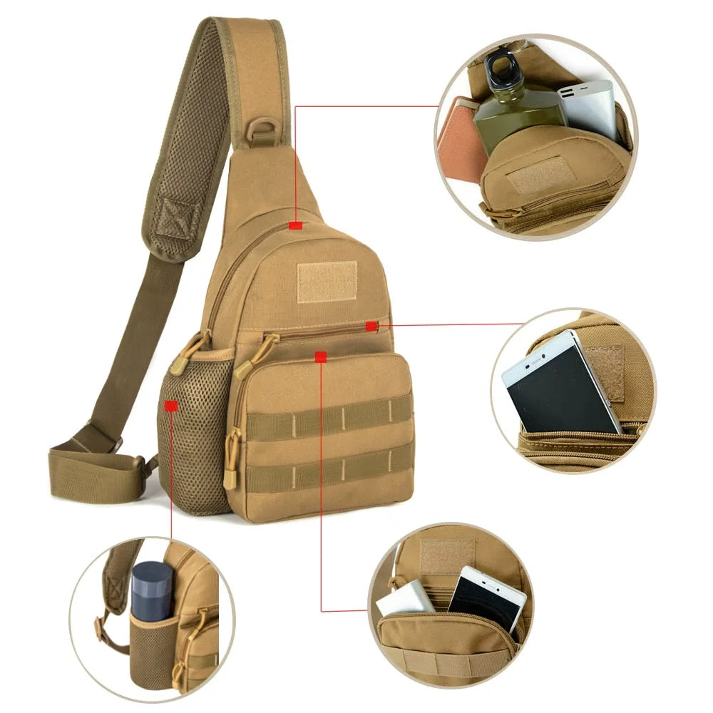 Men's Outdoor Tactical Camouflage Chest Pack Nylon Hiking Backpack Army Trekking Shoulder Bag with Molle for Hunting and Fishing