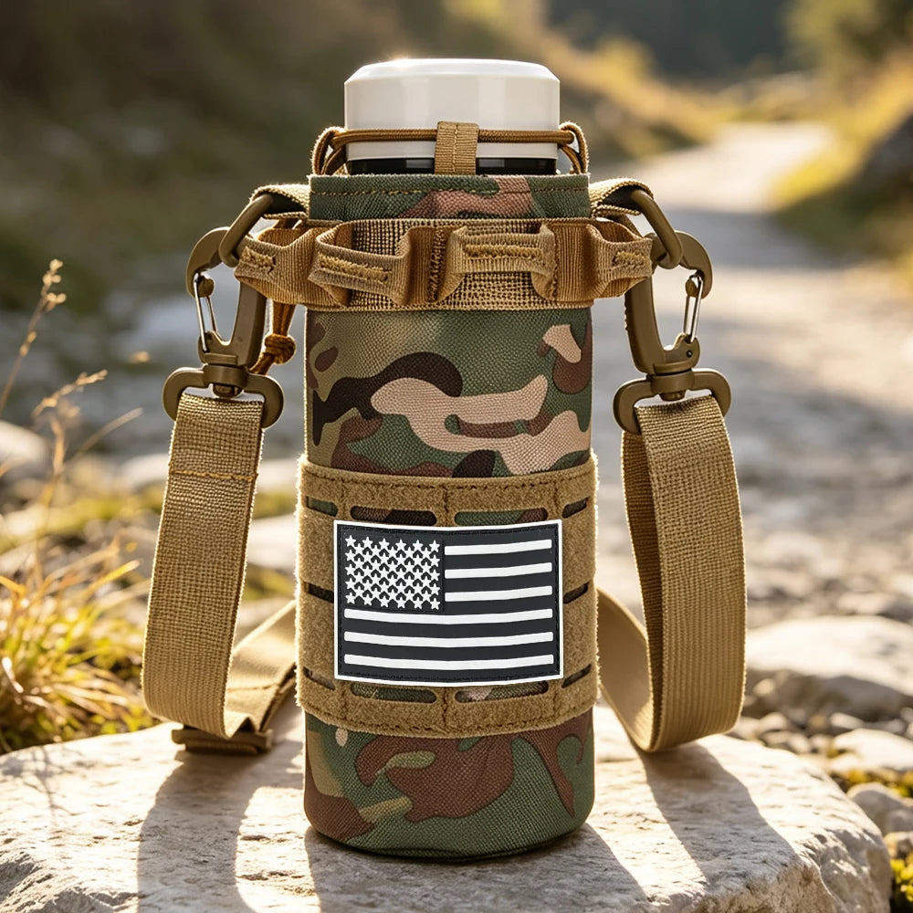 Outdoor water bottle cover with elastic drawstring drawstring and Magic Sticky sticker for hiking water cup storage bag
