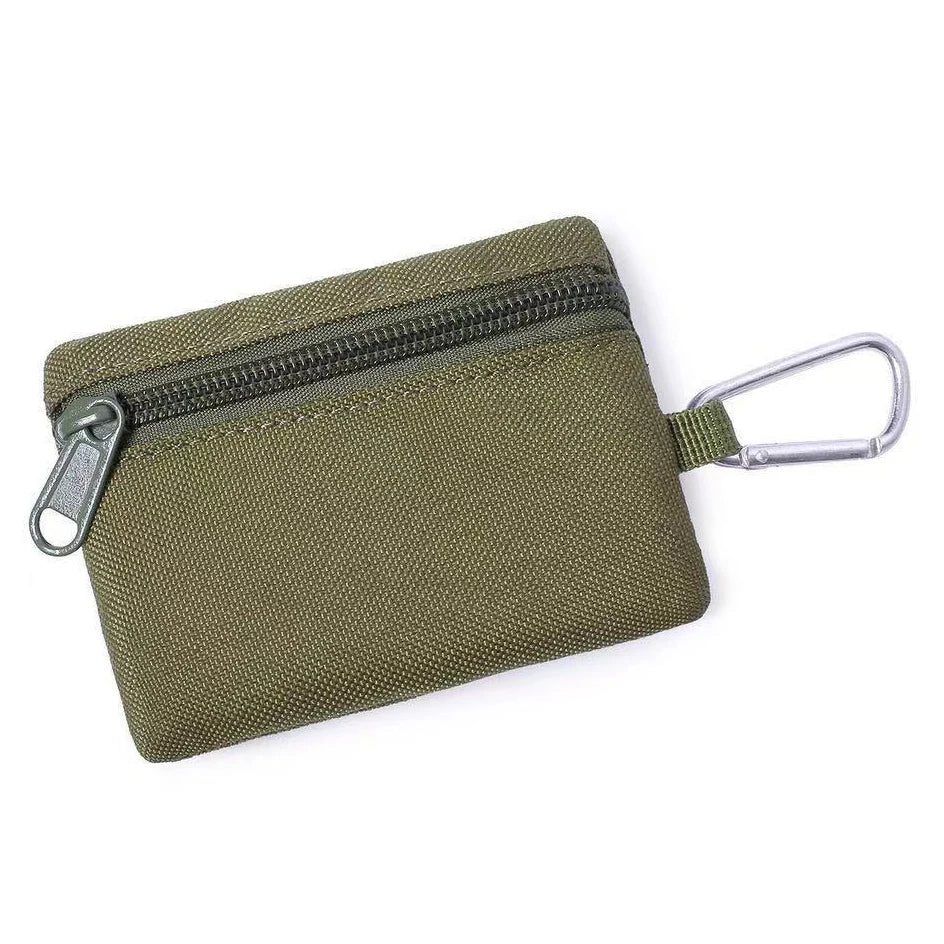 Mini Tactical Pouch EDC Organizer Bag 600D Nylon Coin Purse Key Card Holder with Carabiner for Camping Hiking Outdoor Daily Use