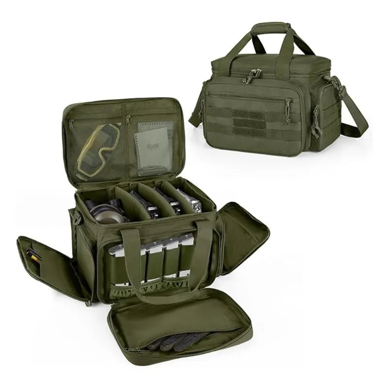 Tactical Gun Range Bag EDC Shoulder Bag Pistol Shooting Range Bag Hunting Carrying Case for 4 Handguns with 6 Magazine Slots