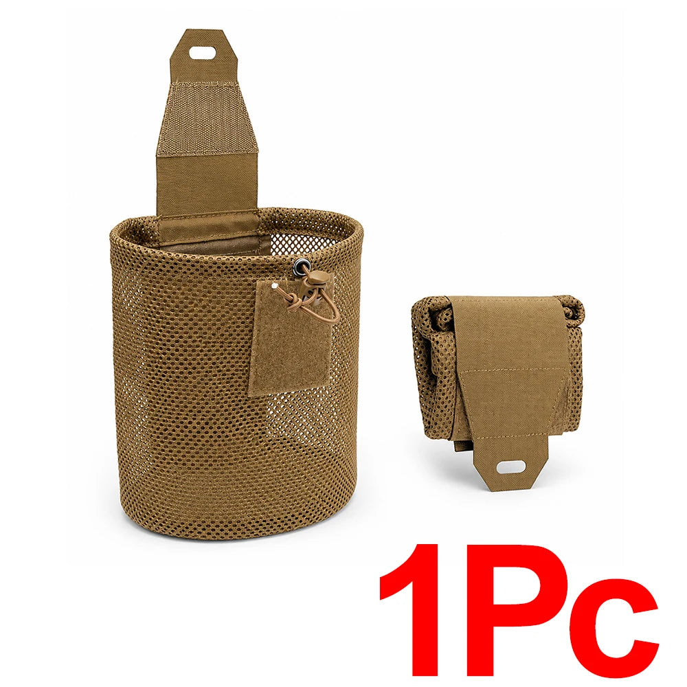 Tactical Foldable Mesh Pouch Dump Bag Waist Mount Drawstring MOLLE Mini Carrier EDC Outdoor Sports Camping Hunting Bags