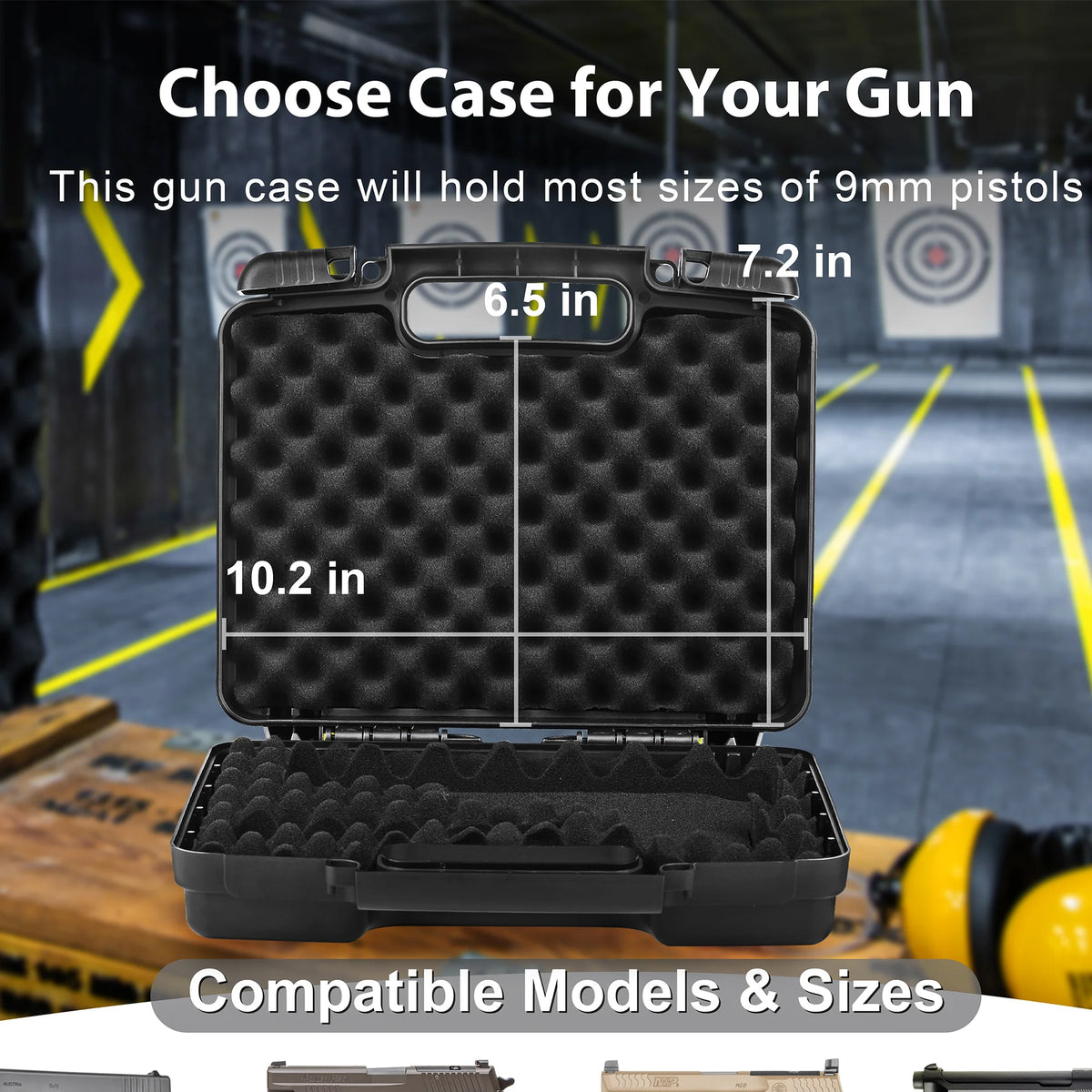 Pre-Cut 9mm Gun Case with 1 TSA Lock, Lockable Hard Handgun Case for Pistols & Revolvers – Shockproof, Portable Gun Storage & Transport