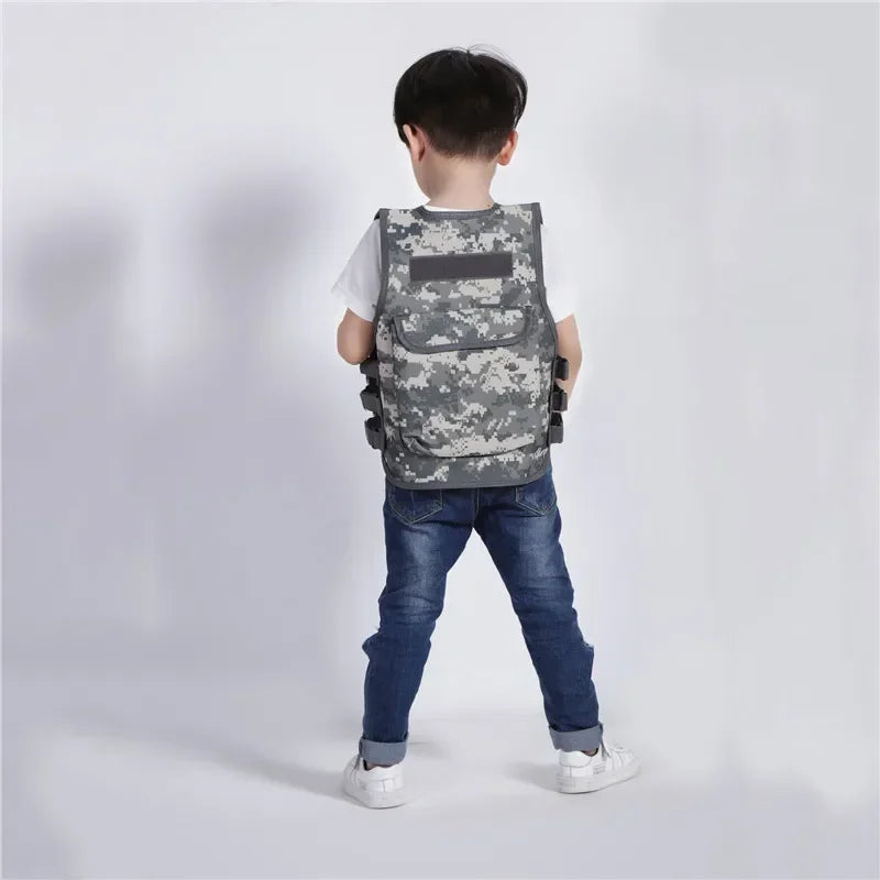 Children Summer Camping Training Camouflage Tactical Vest Body Armor Kids Outdoor Performance CS War Game Hunting Waistcoat